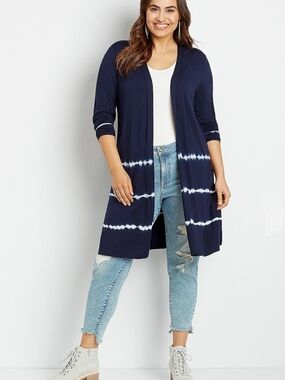 Maurices Sz L  Navy and White Tie-Dye Open Cardigan